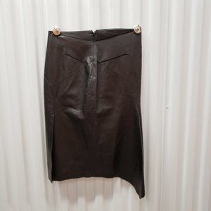 Faconnable Black Soft Leather Zip-up Skirt Sz 38